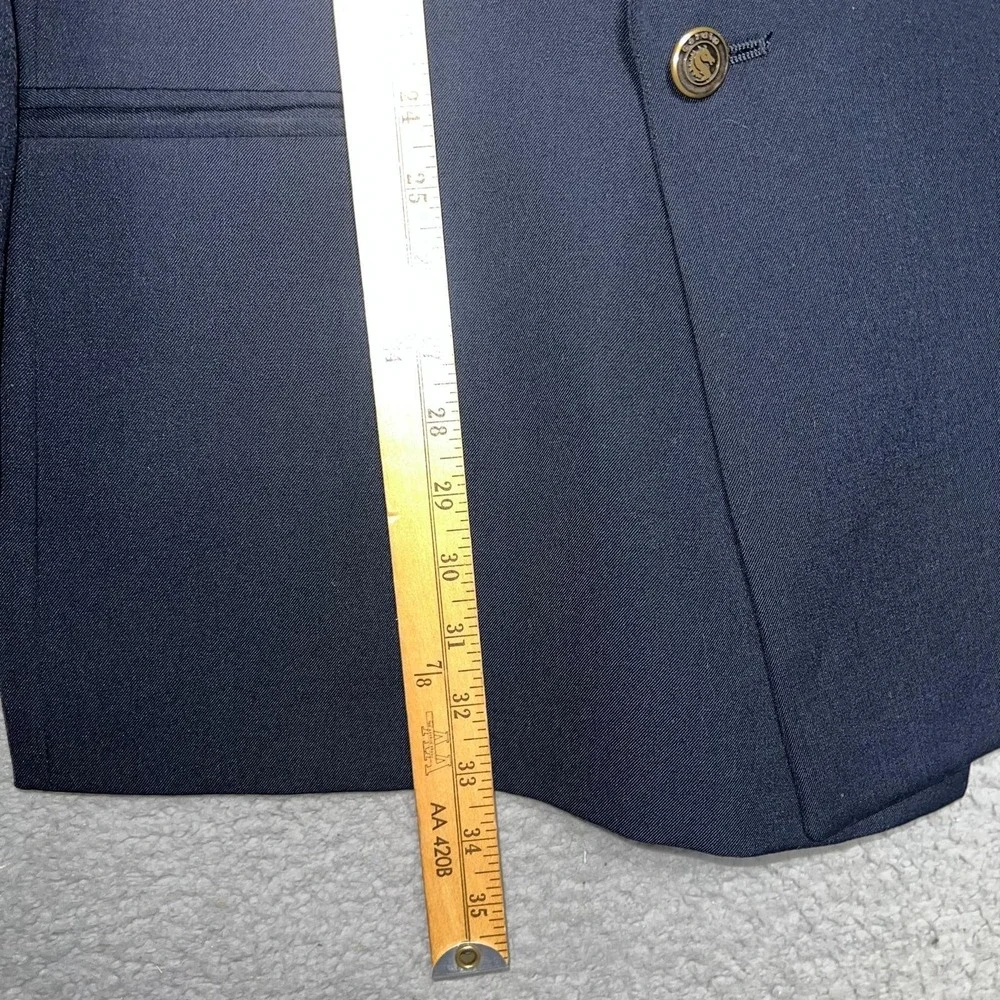 VTG Pierre Cardin Blazer Men's 46R Blue Wool Peak Double-Breasted Equestrian USA